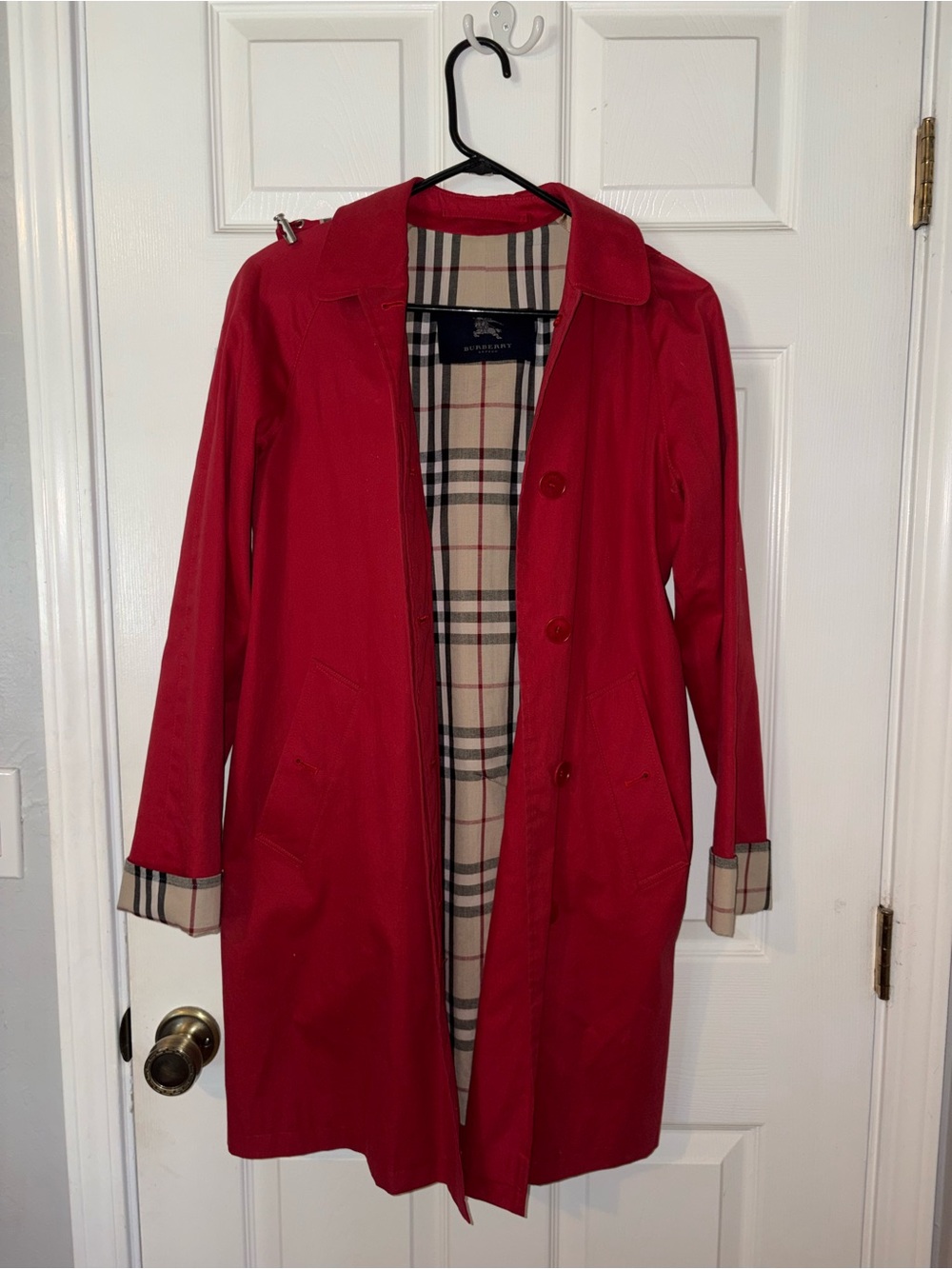 Burberry Red Trench Coat with Signature Check Lining